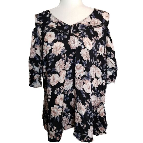 Torrid Cold Shoulder Textured Woven With Eyelet Trim Color Rough Floral SX 1X - Picture 2 of 10